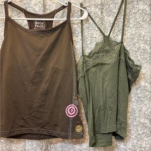 Goodtech Brown Active Tank & Gap Olive Lace Cami Set- petite medium